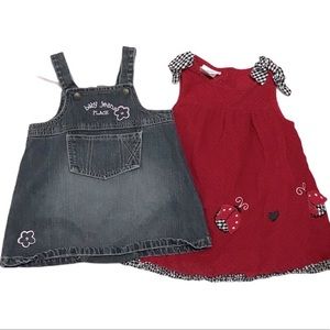Baby Dresses Sz 12-18 months 1 Blue Denim Jean Overall Dress 1 Red w/ Lady Bugs